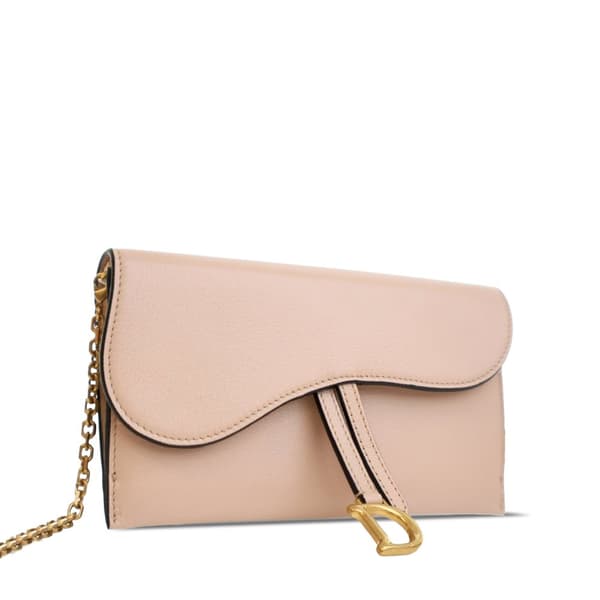 Pre-owned Dior Goatskin Saddle Wallet on Chain Pink