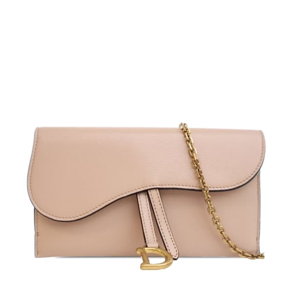 Pre-owned Dior Goatskin Saddle Wallet on Chain Pink