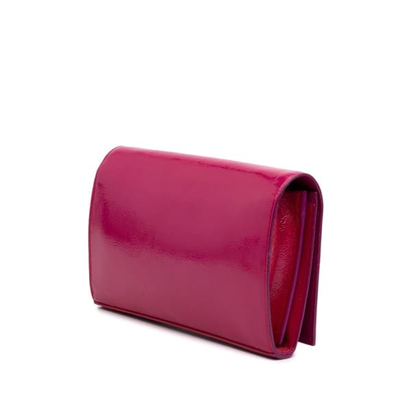 Pre-owned Saint Laurent Patent Monogram Kate Wallet on Chain Pink