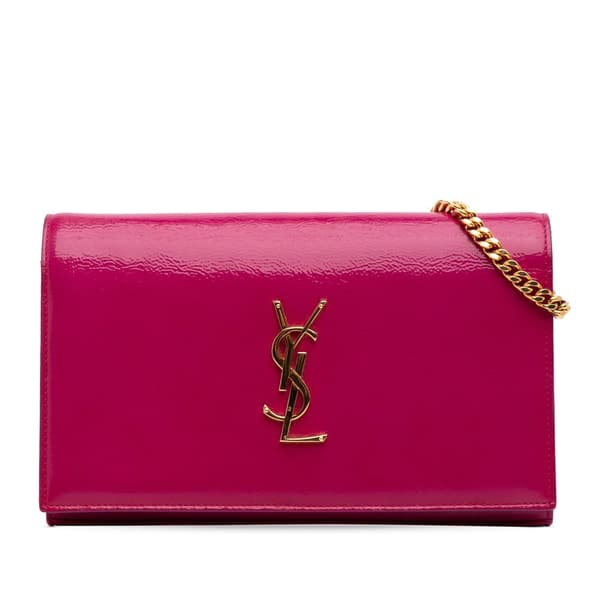 Pre-owned Saint Laurent Patent Monogram Kate Wallet on Chain Pink