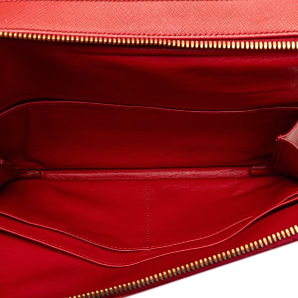 Pre-owned Prada Saffiano Double Zip Crossbody Red