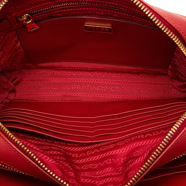 Pre-owned Prada Saffiano Double Zip Crossbody Red