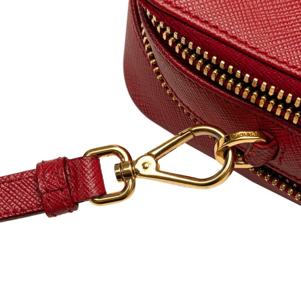 Pre-owned Prada Saffiano Double Zip Crossbody Red