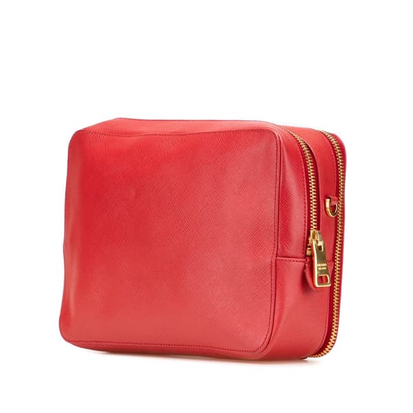 Pre-owned Prada Saffiano Double Zip Crossbody Red