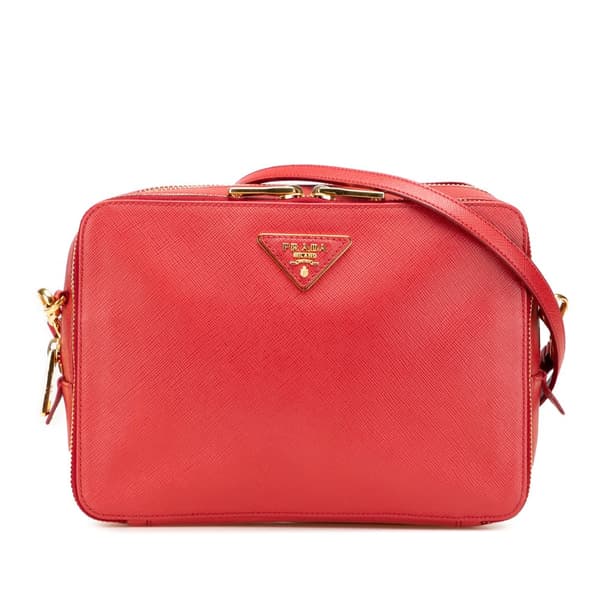 Pre-owned Prada Saffiano Double Zip Crossbody Red