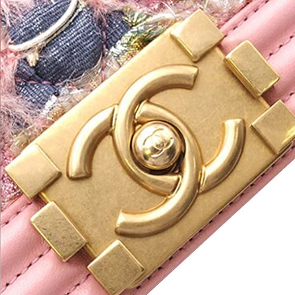 Pre-owned Chanel Small Tweed and Lambskin Boy Flap Pink