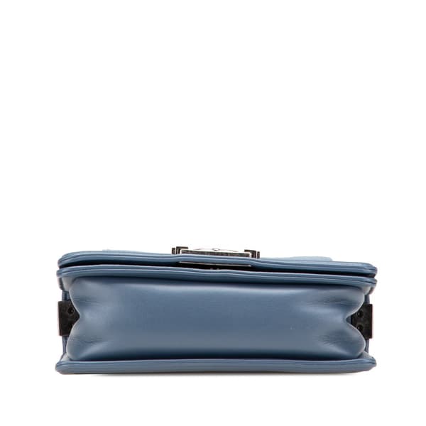 Pre-owned Chanel Small Leather and Fur Boy Flap Blue