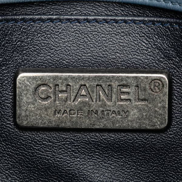 Pre-owned Chanel Small Leather and Fur Boy Flap Blue