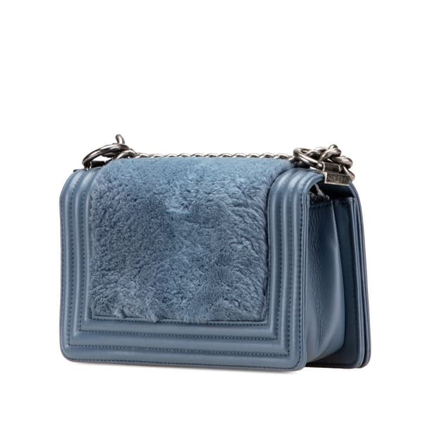 Pre-owned Chanel Small Leather and Fur Boy Flap Blue