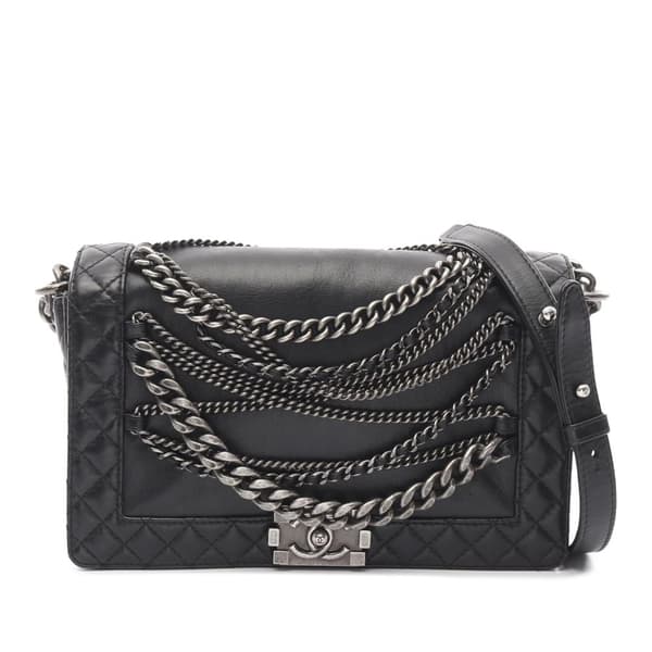 Pre-owned Chanel Medium Calfskin Enchained Boy Flap Black