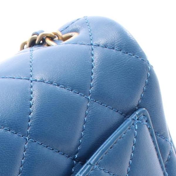Pre-owned Chanel Mini Square Classic Lambskin Pearl Crush Single Flap Blue