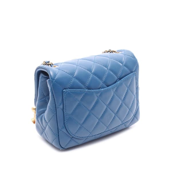 Pre-owned Chanel Mini Square Classic Lambskin Pearl Crush Single Flap Blue