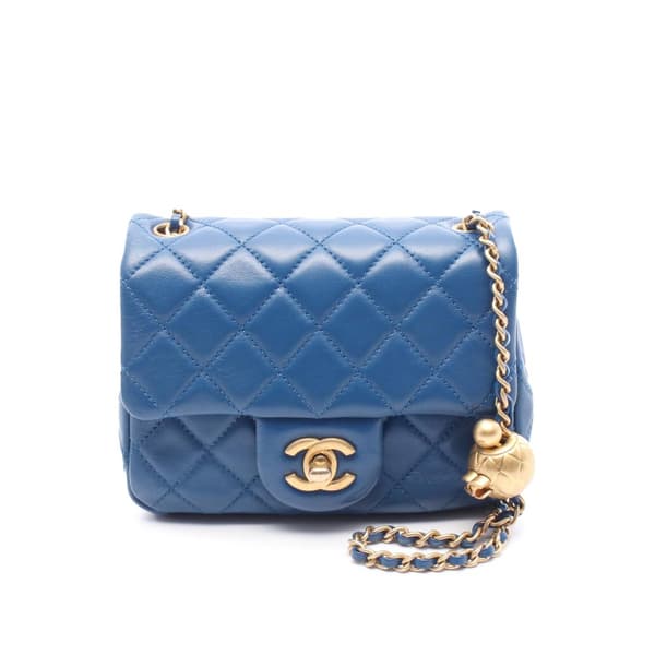 Pre-owned Chanel Mini Square Classic Lambskin Pearl Crush Single Flap Blue