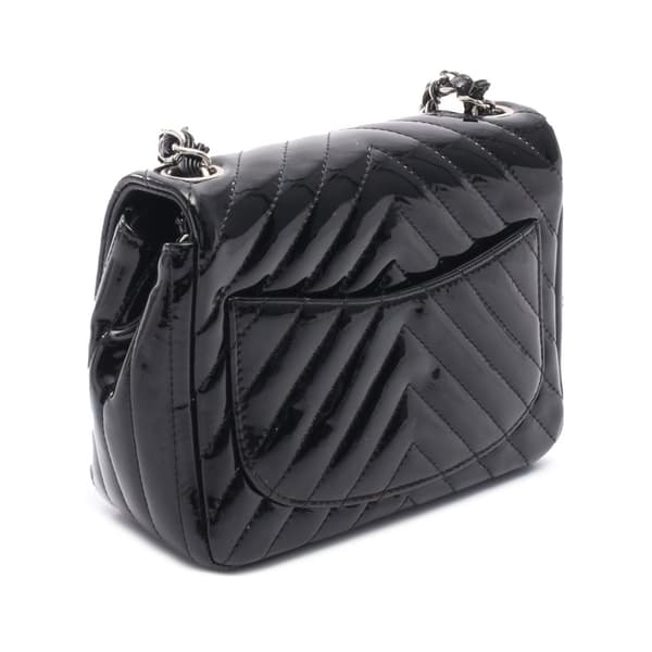 Pre-owned Chanel Mini Square Classic Chevron Patent Single Flap Black