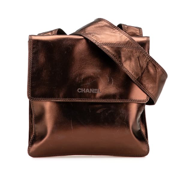 Pre-owned Chanel Metallic Lambskin Flap Crossbody Brown