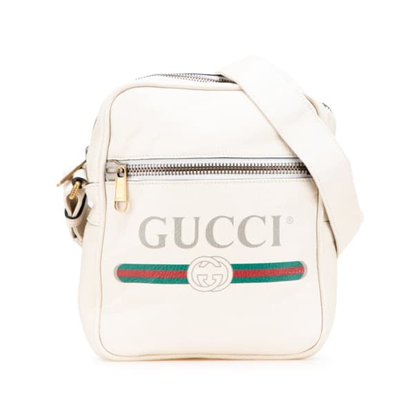 Pre-owned Gucci Grained Calfskin Logo Crossbody White