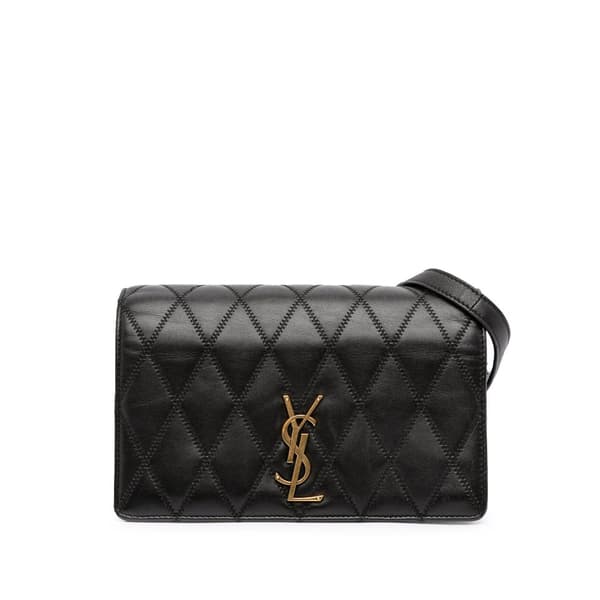 Pre-owned Saint Laurent Diamond Quilted Lambskin Angie Chain Bag Black