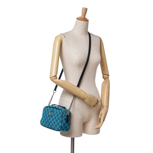 Pre-owned Gucci Small GG Marmont Matelasse Canvas Crossbody Blue