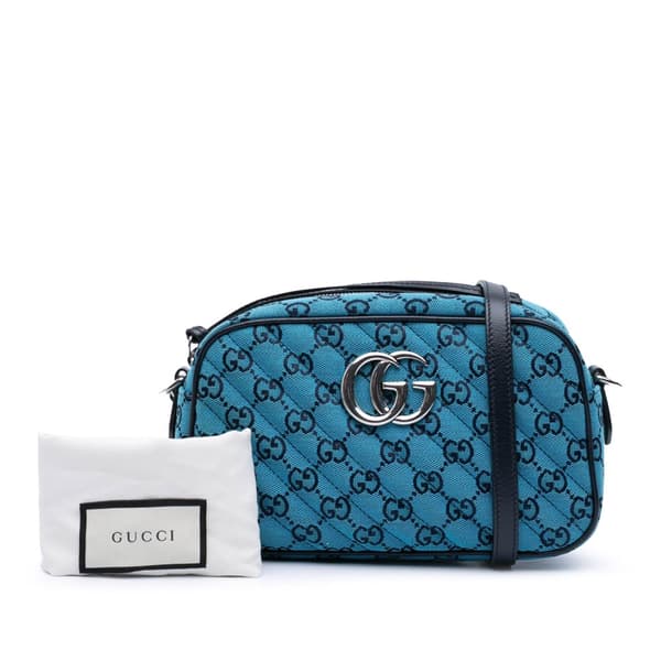 Pre-owned Gucci Small GG Marmont Matelasse Canvas Crossbody Blue