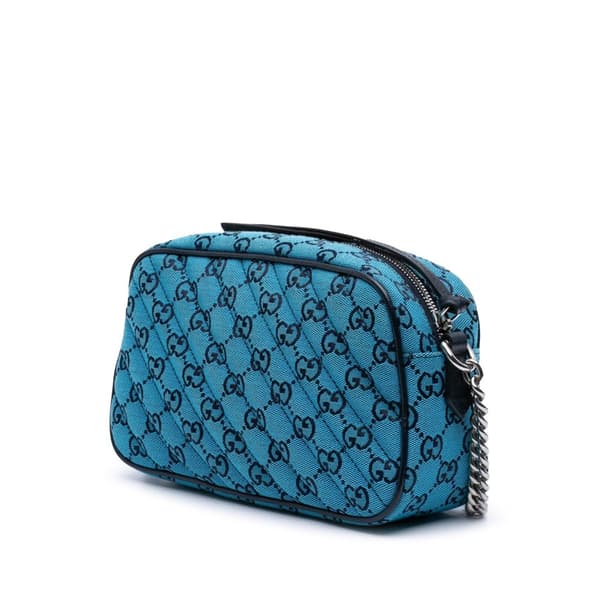 Pre-owned Gucci Small GG Marmont Matelasse Canvas Crossbody Blue