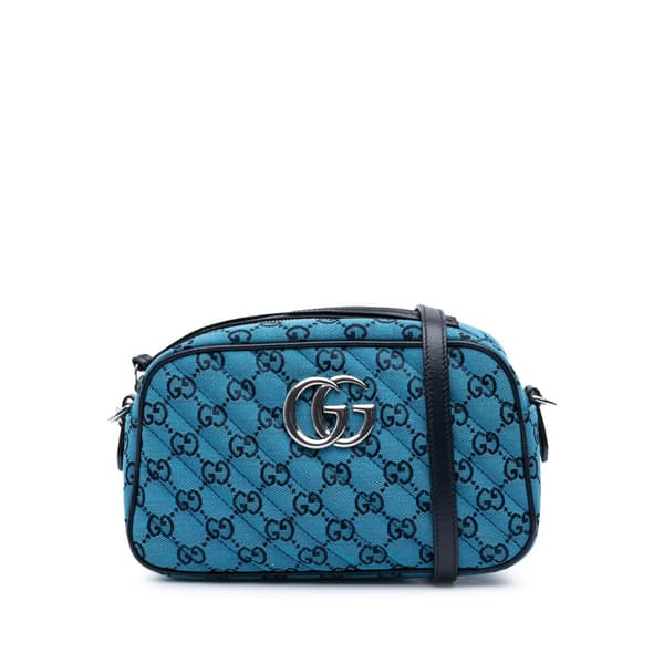 Pre-owned Gucci Small GG Marmont Matelasse Canvas Crossbody Blue