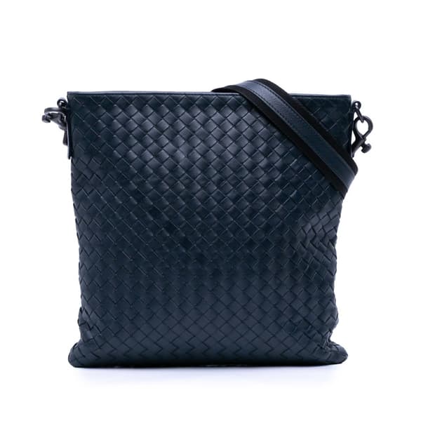 Pre-owned Bottega Veneta Leather Intrecciato Crossbody Blue