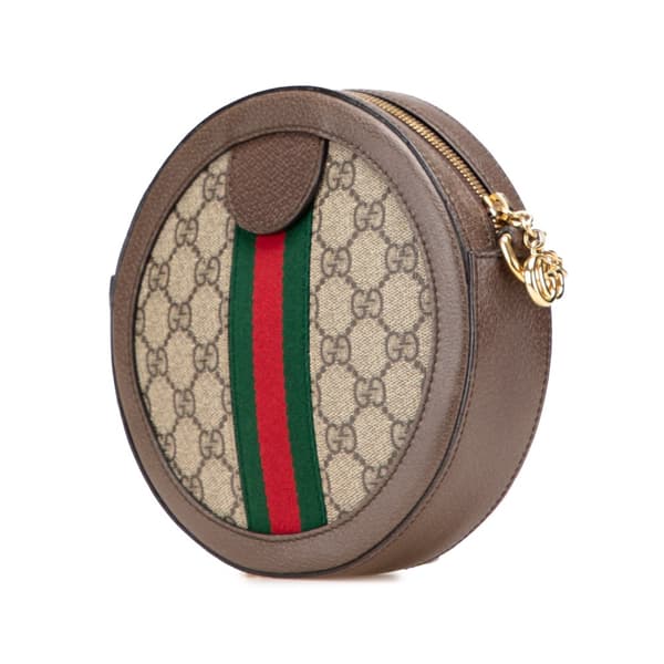 Pre-owned Gucci Mini GG Supreme Round Ophidia Crossbody Brown