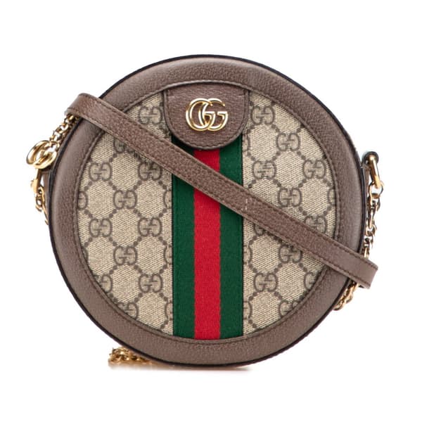 Pre-owned Gucci Mini GG Supreme Round Ophidia Crossbody Brown
