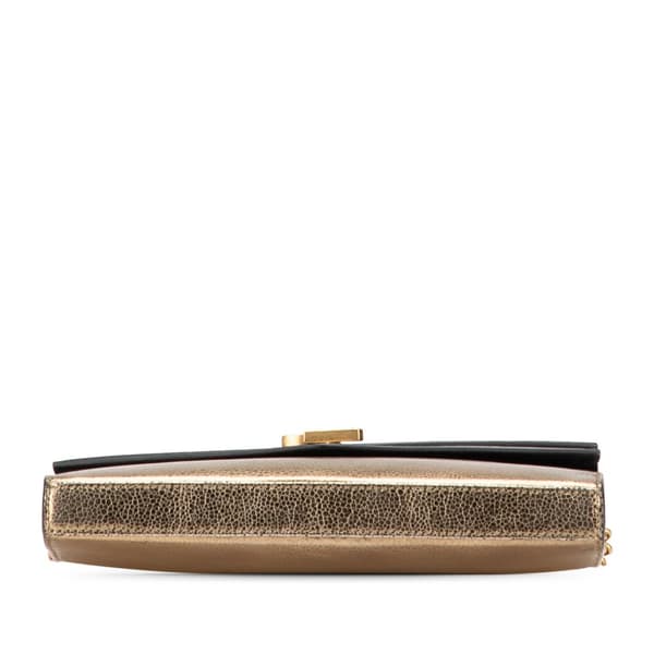 Pre-owned Saint Laurent Metallic Grain De Poudre Monogram Sulpice Chain Wallet Gold