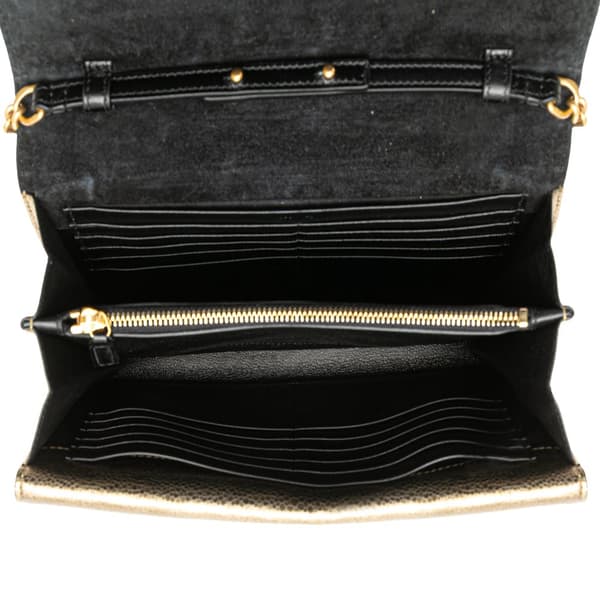 Pre-owned Saint Laurent Metallic Grain De Poudre Monogram Sulpice Chain Wallet Gold