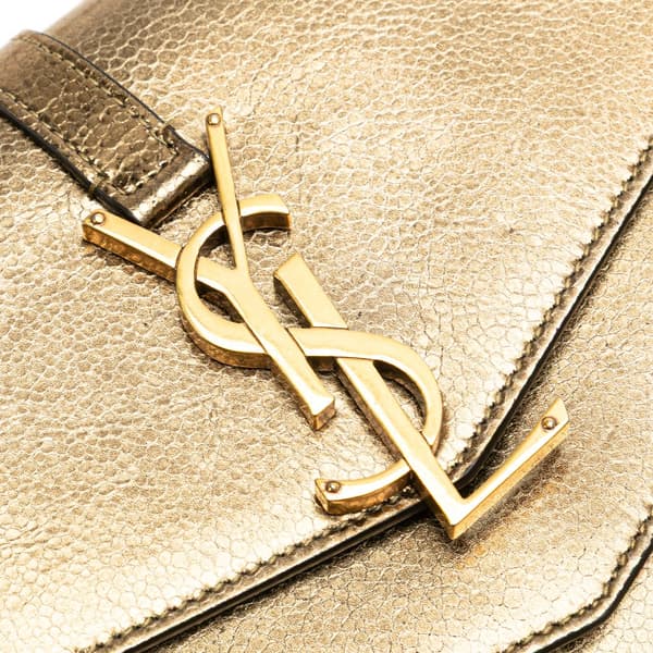 Pre-owned Saint Laurent Metallic Grain De Poudre Monogram Sulpice Chain Wallet Gold