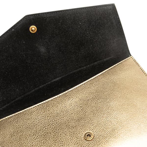 Pre-owned Saint Laurent Metallic Grain De Poudre Monogram Sulpice Chain Wallet Gold