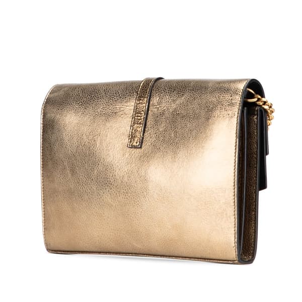 Pre-owned Saint Laurent Metallic Grain De Poudre Monogram Sulpice Chain Wallet Gold