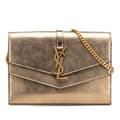 Miniatyrbild 1 av 10: Pre-owned Saint Laurent Metallic Grain De Poudre Monogram Sulpice Chain Wallet Gold