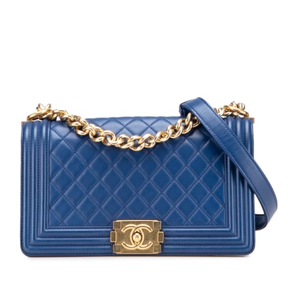 Pre-owned Chanel Old Medium Quilted Lambskin Boy Flap Blue