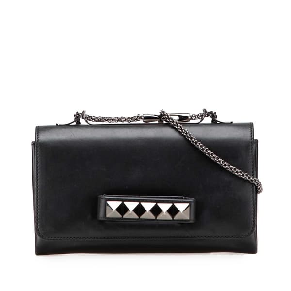 Pre-owned Valentino Nappa Rockstud Va Va Voom Clutch on Chain Black