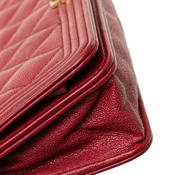 Pre-owned Chanel Quilted Caviar Boy Wallet on Chain Red