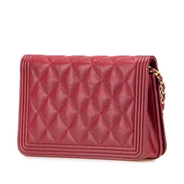 Pre-owned Chanel Quilted Caviar Boy Wallet on Chain Red