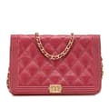 Miniatyrbild 1 av 10: Pre-owned Chanel Quilted Caviar Boy Wallet on Chain Red