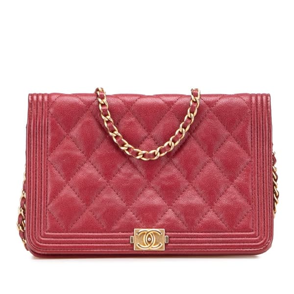 Pre-owned Chanel Quilted Caviar Boy Wallet on Chain Red