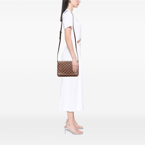 Pre-owned Louis Vuitton Damier Ebene Musette Tango Long Strap Brown