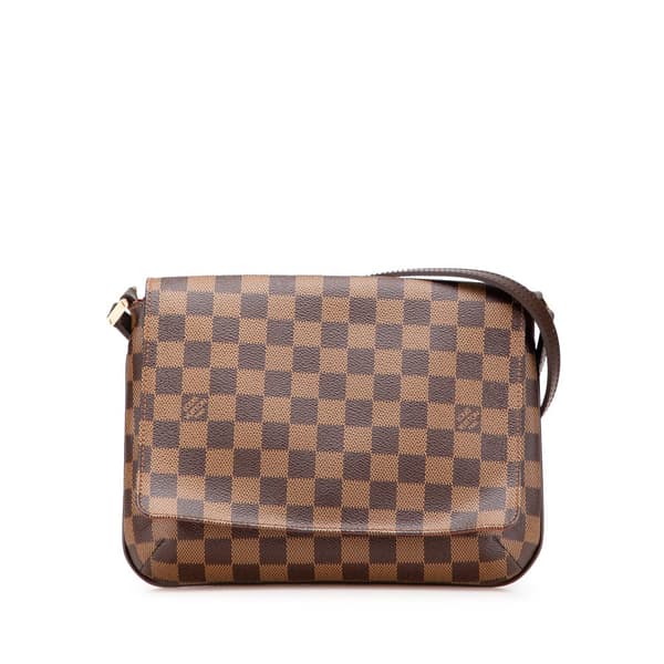 Pre-owned Louis Vuitton Damier Ebene Musette Tango Long Strap Brown