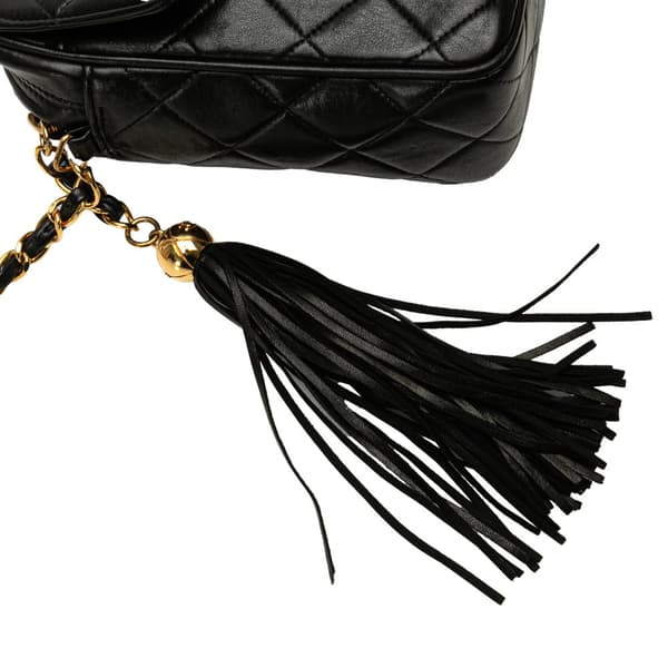 Pre-owned Chanel Small CC Quilted Lambskin Tassel Flap Camera Bag Black