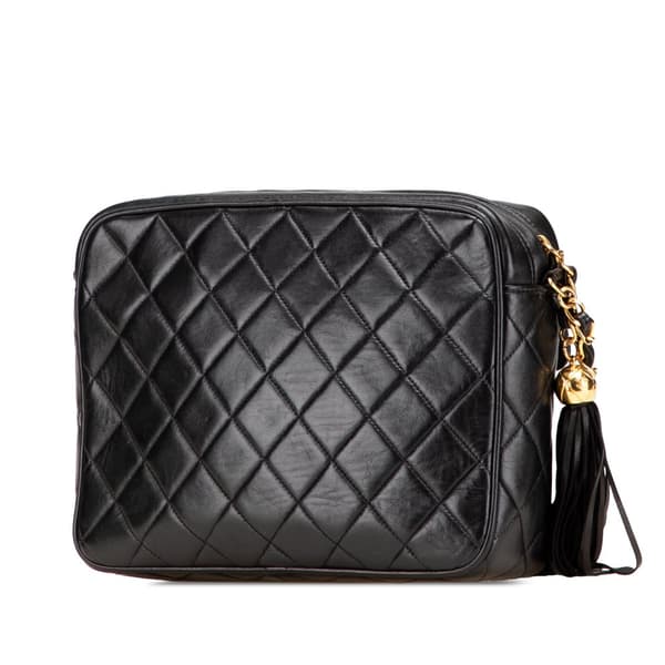 Pre-owned Chanel Small CC Quilted Lambskin Tassel Flap Camera Bag Black