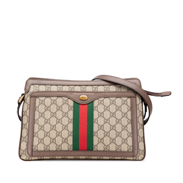 Pre-owned Gucci Medium GG Supreme Ophidia Crossbody Brown