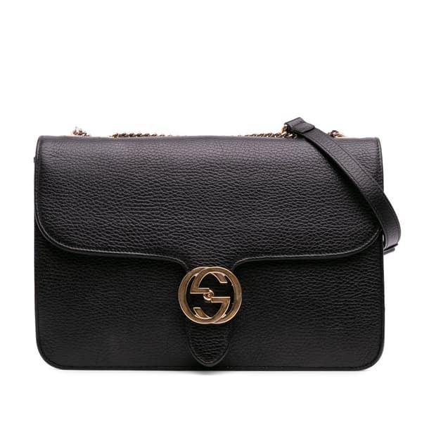 Pre-owned Gucci Medium Dollar Calfskin Interlocking G Crossbody Black