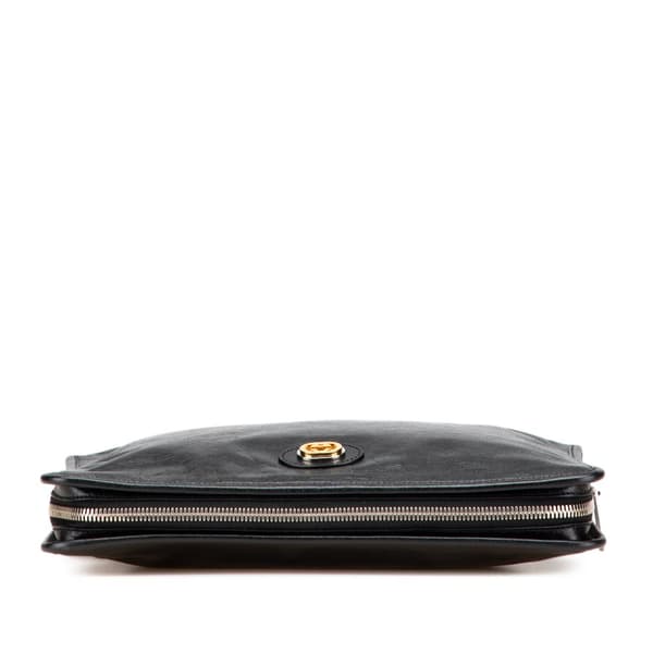 Pre-owned Gucci Soft Leather Interlocking G Portfolio Business Bag Black