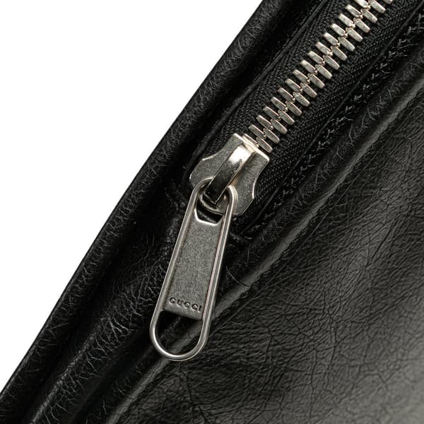 Pre-owned Gucci Soft Leather Interlocking G Portfolio Business Bag Black