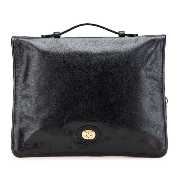 Pre-owned Gucci Soft Leather Interlocking G Portfolio Business Bag Black