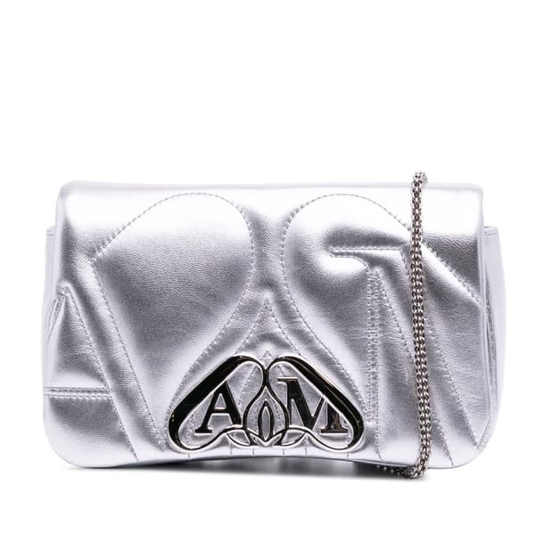 Pre-owned Alexander McQueen Mini Leather The Seal Chain Crossbody Silver